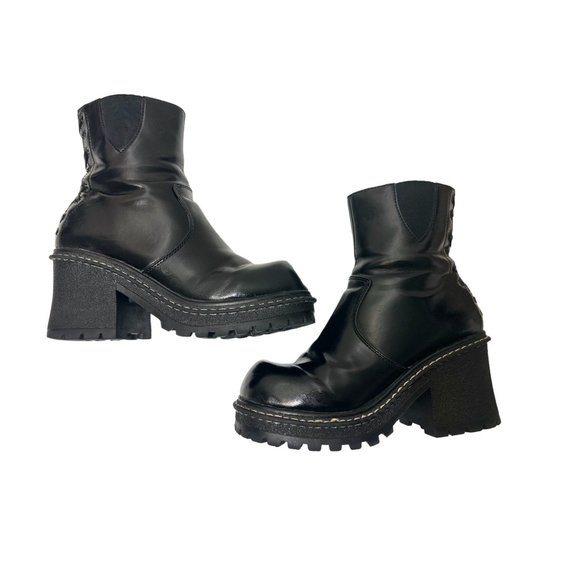 Lower East Side Chunky Platform Boots 9 Black Faux Leather Retro Ankle Boots - Picture 5 of 16